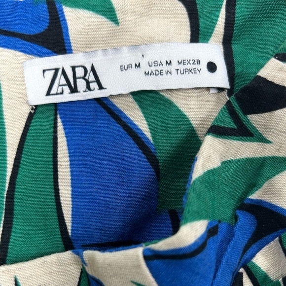 NWOT ZARA Blue and Green Geometric Linen Shorts Women’s size Medium M - Picture 2 of 7